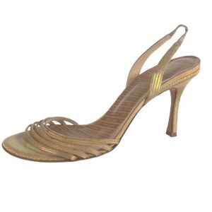 Jimmy Choo Metallic Gold Leather Strappy Slingback Heel
